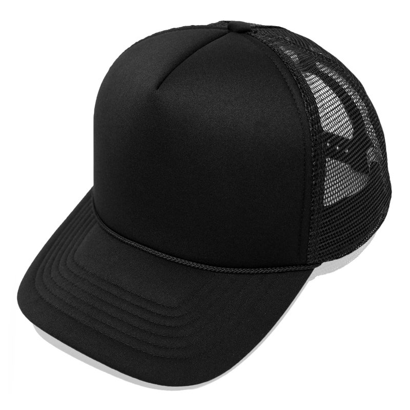 DALIX Plain Trucker Hat Mesh Cap in Black - Image 1